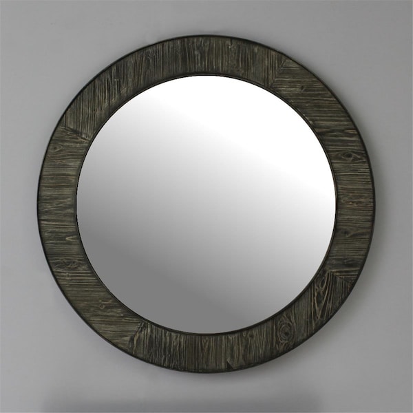 Infurniture 35 in. Rustic Solid Fir Mirror In Grey-Round WK1812-G - main